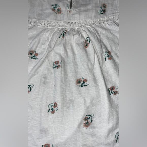 Lucky Brand White Floral Mix Ruffle Cap Sleeve Top Small Boho Dainty Feminine - Picture 10 of 10
